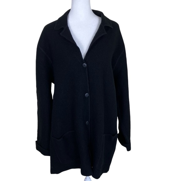 Charter Club Vintage 100% Wool Collared Cardigan Shacket Black Minimalist Sz 2X - Picture 5 of 16